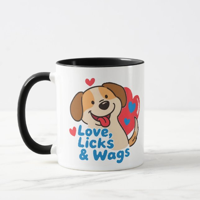 Taza Love, Licks & Wags Happy Smiling Dog Lover Coffee  (Izquierda)