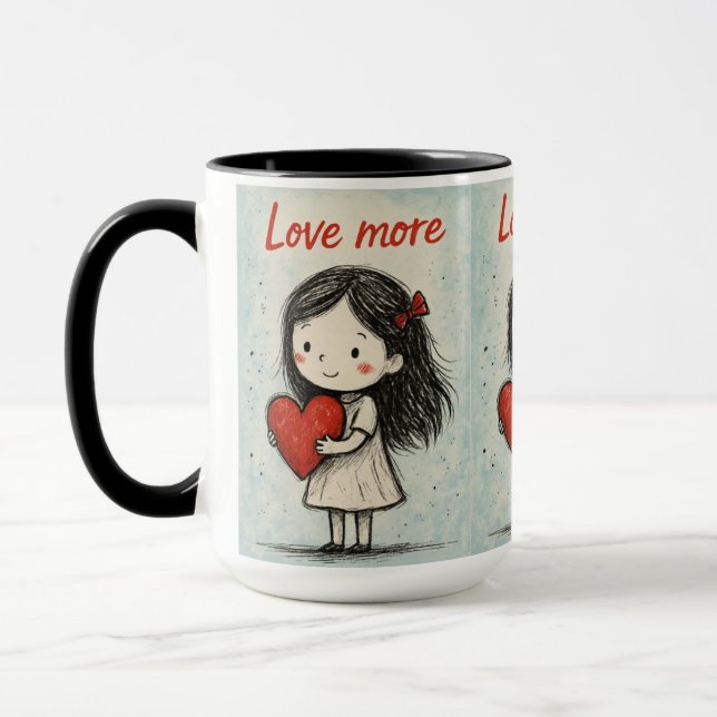 Taza Love More Cute Heart Illustration Mug | Sweet gift (Izquierda)