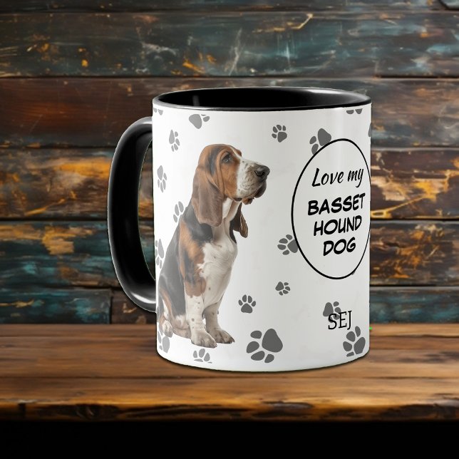 Taza Love My Basset Hound Dog Pawprint Pattern (Subido por el creador)
