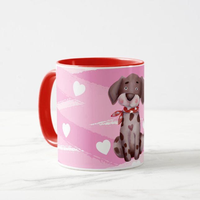 TAZA "LOVE PUPPY" CON BOLSA DE CORAZÓN ROSA Y ROSA (Anverso izquierdo)