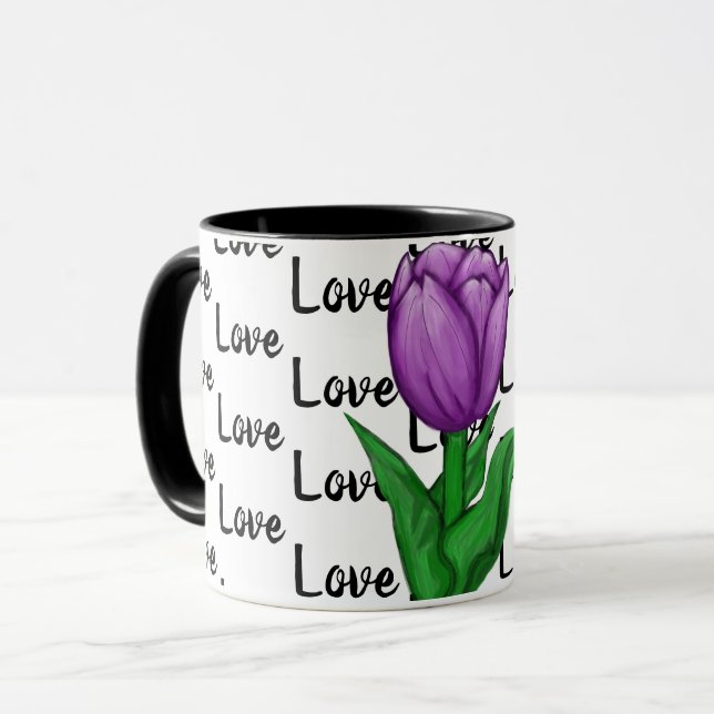 Taza Love Purple Tulip Floral Mug (Anverso izquierdo)