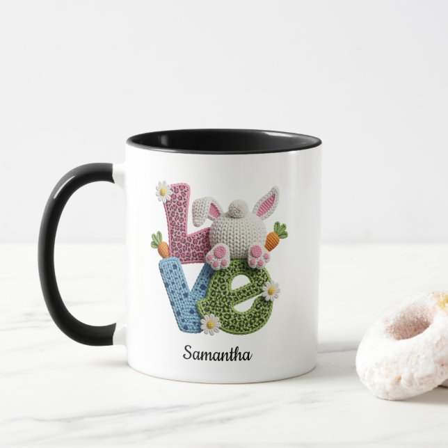 Taza Love Typography Easter Bunny Crochet Name (Con donut)
