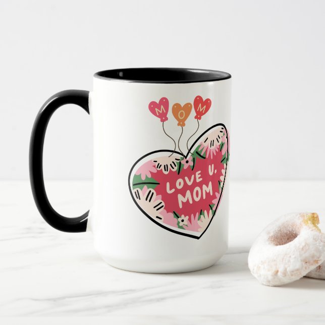 Taza Love U. Mom: Floral Heart mug (Con donut)