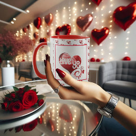 Taza Love You Red Marmol Heart Valentine mug