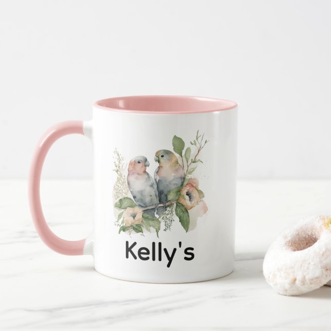 Taza Lovebirds in Pastel Watercolors (Con donut)
