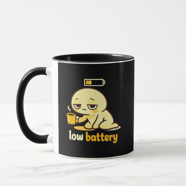 Taza Low Battery Mood – Cute Tired Coffee (Izquierda)
