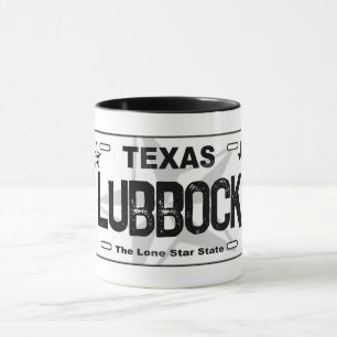 Taza Lubbock Texas black license mug