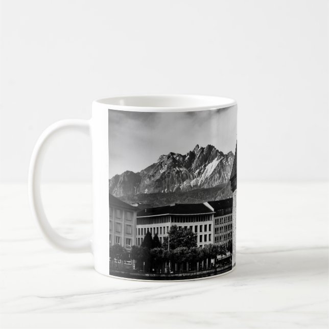 Taza Lucerne city chapel bridge black/photo white mug (Izquierda)
