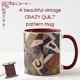 Taza Lucky Horseshoe Colorous Patchwork Crazy Quilt Mug