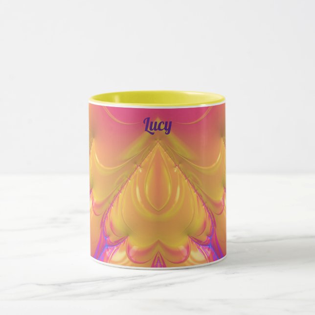 Taza LUCY ~ Zany 3D ~ Azul amarillo rosado ~ 3D Mug (Centro)