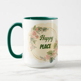 Taza Lugar floral, verde y amarillo feliz, personalizab