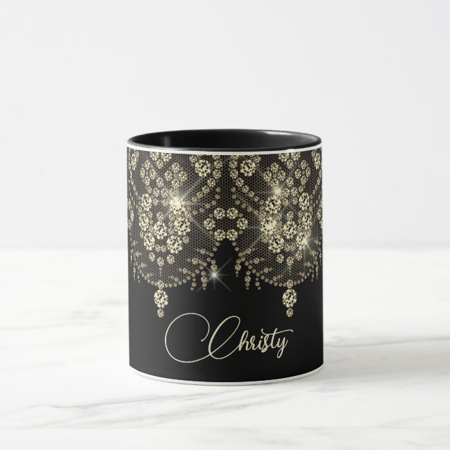Taza Lugar negro y dorado elegante (Centro)