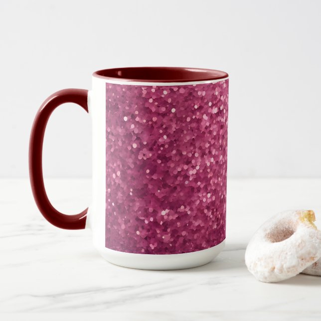 Taza Lujo Glam Purpurina Rosa Maroon Combo Mug (Con donut)