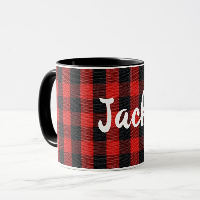 Taza lumberjack plaid con nombre (Anverso izquierdo)