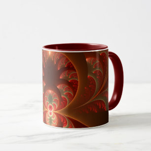 Taza Luminoso fractal abstracto moderno naranja rojo