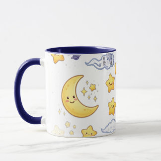 Taza Luna Celestial y Patrón de Estrellas Azul de Dos T