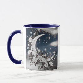 Taza Luna Crescent plateada con flores blancas