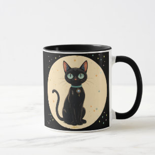 Taza Luna de gato negro futurista atómico