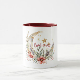 Taza Luna de Oro Estrellas Flores Rojas