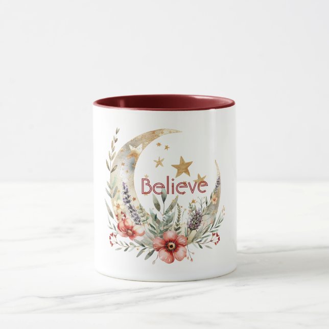 Taza Luna de Oro Estrellas Flores Rojas  (Centro)