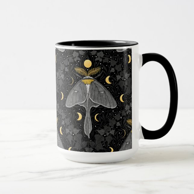 Taza Luna, fases lunares y patrón de damasco de hiedra (Derecha)