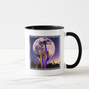 Taza Luna Llena Sobre Cactus Saguaro