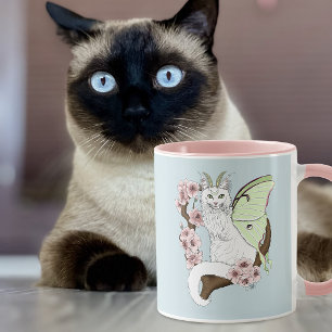 Taza Luna Moth Luna Gato Blanco Verde