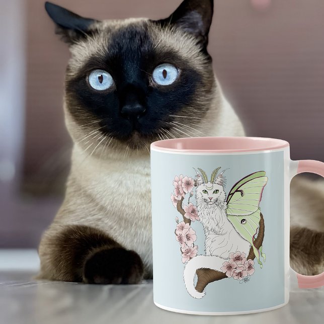 Taza Luna Moth Luna Gato Blanco Verde (Subido por el creador)