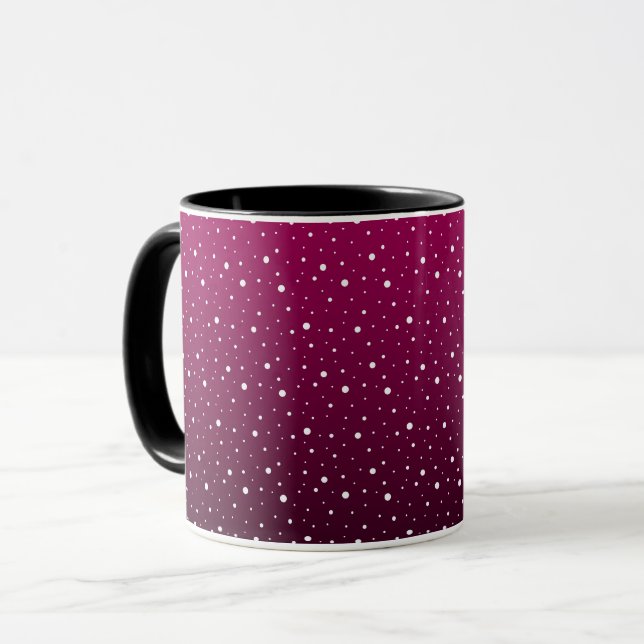 Taza Lunares blancos sobre gradiente carmesí y negro. (Anverso izquierdo)