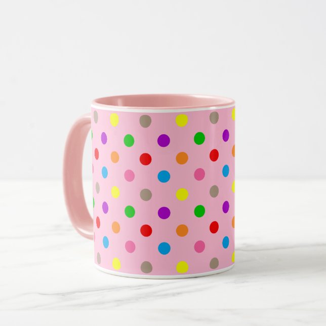 Taza Lunares de arcoíris coloridos rosa  (Anverso izquierdo)