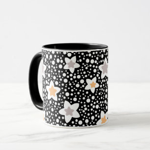 Taza Lunares retro en blanco y negro con estrellas