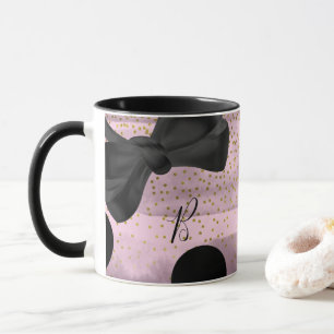 Taza Lunares Rosa y Dorado Negro Lujoso Lazo Chic Glamo