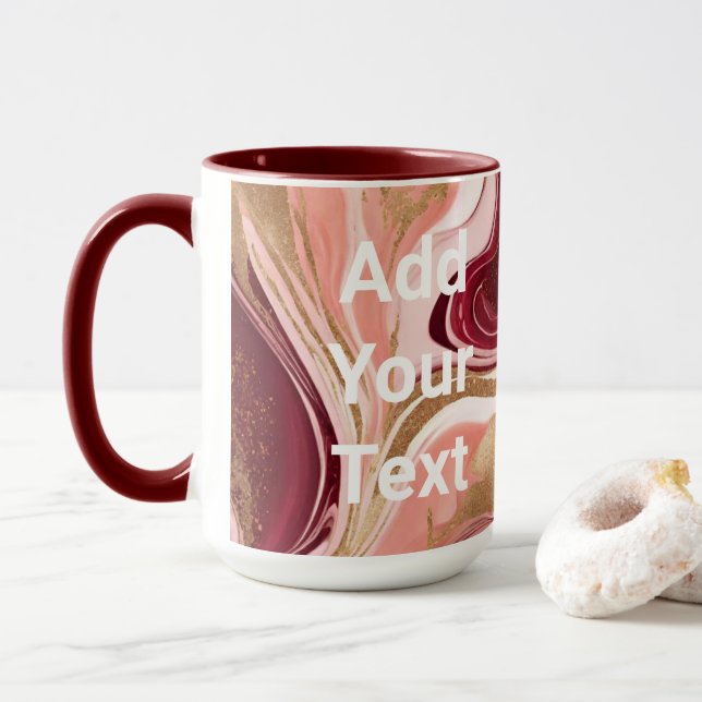Taza Luxe Burgundy Gold Swirls Personalizado Text Maroo (Con donut)