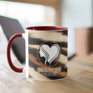 Taza Luxury Beauty Spa Logo Elegant Tiger Print Salon