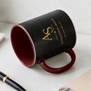 Taza Luxury Black Leather Gold Monogram Business Brand