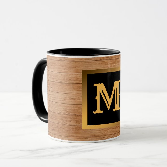 Taza Luxury Gold Wood Modern Monogrammed (Anverso izquierdo)