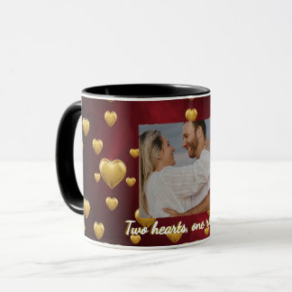 Taza Luxury Red and Gold Heart Personalized Photo Coupl