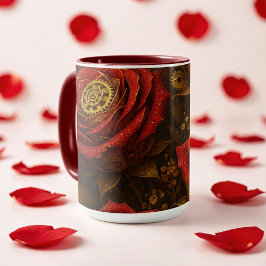 Taza Luxury Steampunk Roses Romantic Gold Gears