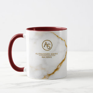 Taza Luxury White Marble Gold Monogram Real Estate