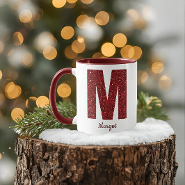 Taza M con monograma moderno brillante y nombre