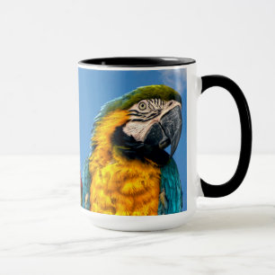 Taza Macao azul y amarillo, machaca escarlata