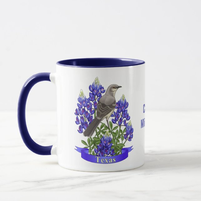 Taza Mackingbird del estado de Texas y Flor de Bluebonn (Izquierda)