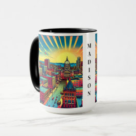 Taza Madison, línea aérea de Wisconsin al atardecer