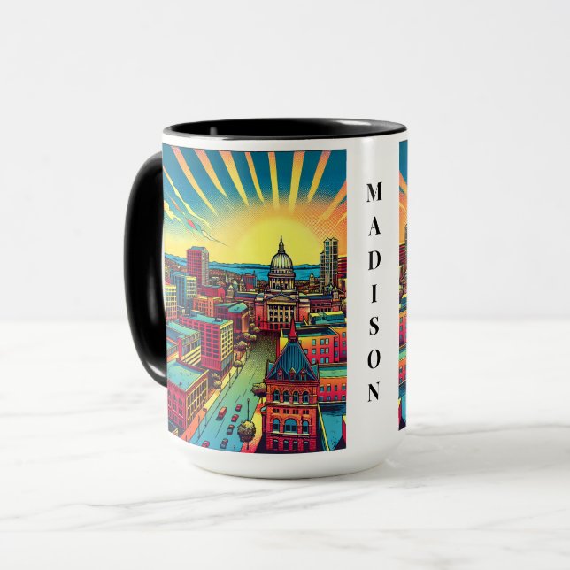Taza Madison, línea aérea de Wisconsin al atardecer (Anverso izquierdo)