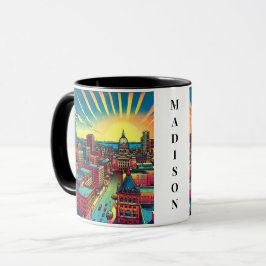 Taza Madison, línea aérea de Wisconsin al atardecer