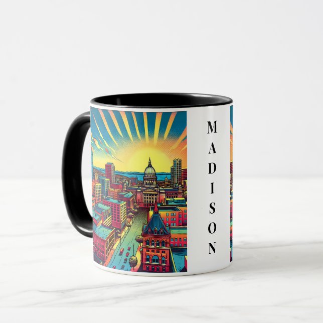 Taza Madison, línea aérea de Wisconsin al atardecer (Anverso izquierdo)