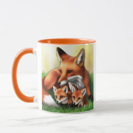 Taza Madre de Fox roja y Kits en la hierba