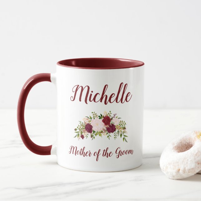 Taza Madre del Boda Floral Rosa de Groom Marsala (Con donut)