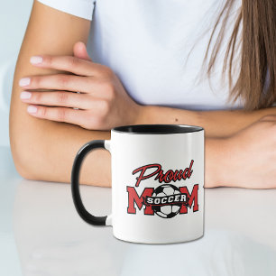 Taza Madre del fútbol orgullosa roja y negra personaliz