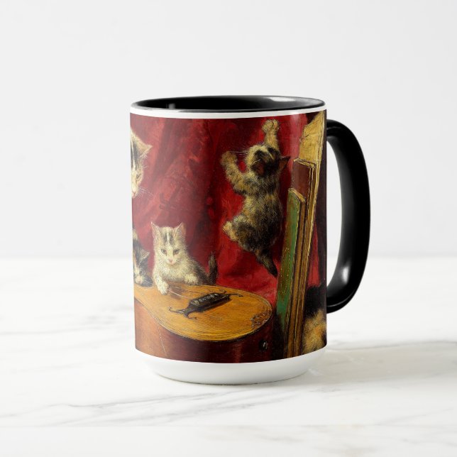 Taza Madre gata y gatitos jugando con guitarra (Anverso derecho)